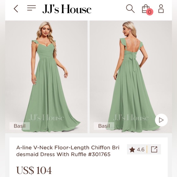 JJs House Dresses & Skirts - JJs House Basil Green A-line V-neck Floor-length Chiffon Bridesmaid Dress Sz 4